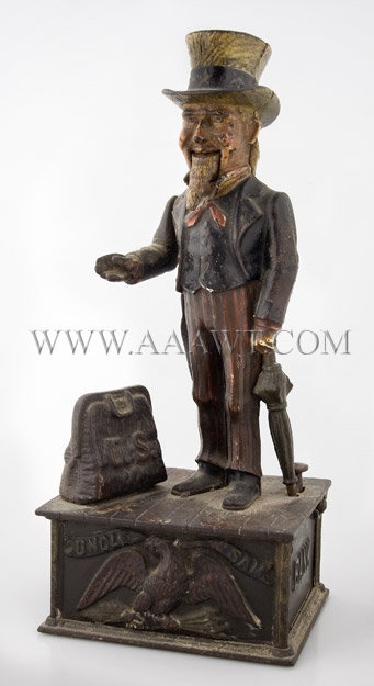 Antique Bank, Mechanical Bank, Uncle Sam, Cast Iron, angle view